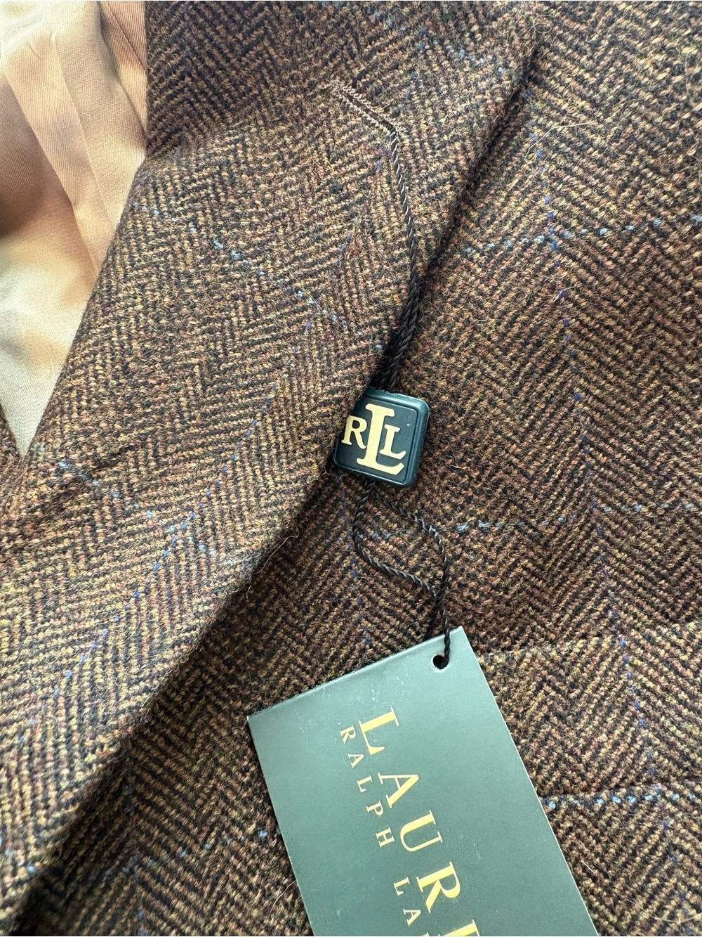 Lauren Ralph Lauren Brown Herringbone Wool Blazer - Picture 9 of 9